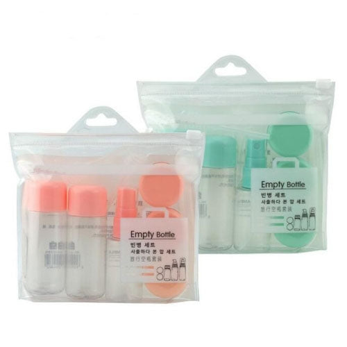 Set 8 pezzi flaconi e contenitori da viaggio in PVC