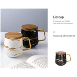 Tazza da caffè in ceramica con tazza da tè in ceramica serie oro opaco in marmo con coperchio o vassoio in legno