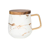 Tazza da caffè in ceramica con tazza da tè in ceramica serie oro opaco in marmo con coperchio o vassoio in legno