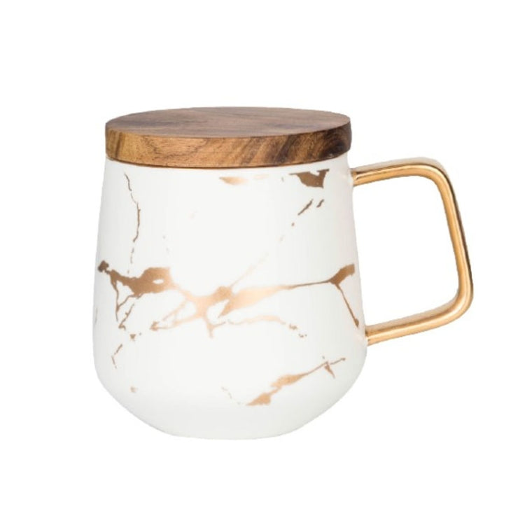 Tazza da caffè in ceramica con tazza da tè in ceramica serie oro opaco in marmo con coperchio o vassoio in legno