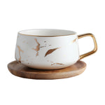 Tazza da caffè in ceramica con tazza da tè in ceramica serie oro opaco in marmo con coperchio o vassoio in legno