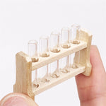 Set 3 mini provette in vetro con portaprovette in legno 1:12