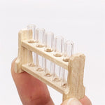 Set 3 mini provette in vetro con portaprovette in legno 1:12
