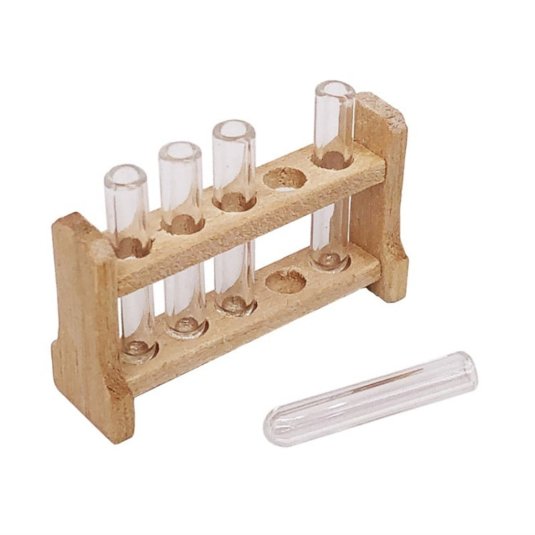 Set 3 mini provette in vetro con portaprovette in legno 1:12
