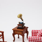 Grammofono retrò di simulazione giocattolo mini casa 1:12 con disco, Retro Gramophone with Record