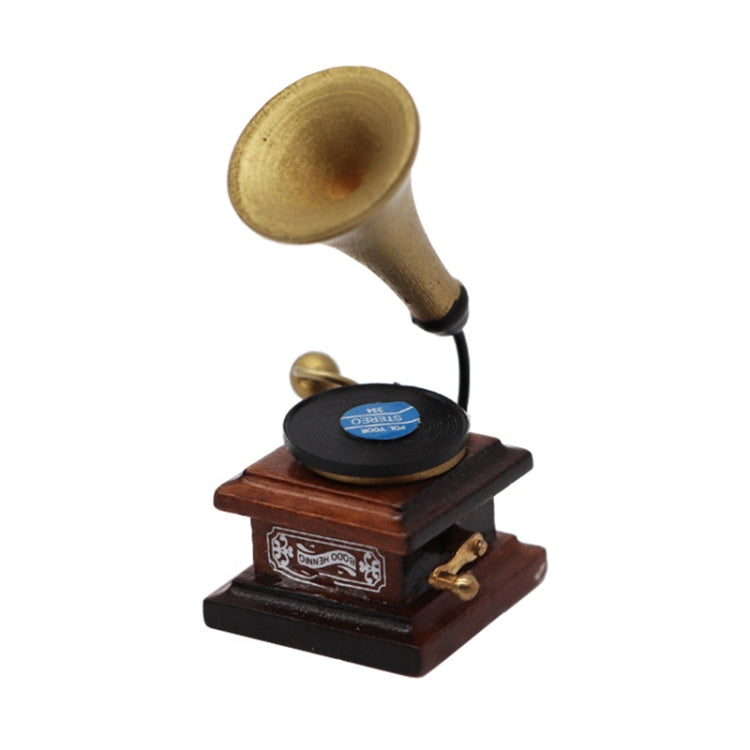 Grammofono retrò in legno miniatura 1:12 per casa bambola
