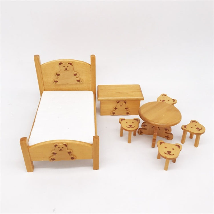 Set da letto per orsetto mini camera da letto per bambini tascabile per mini casa delle bambole in scala 1:12, Bear Bed Set