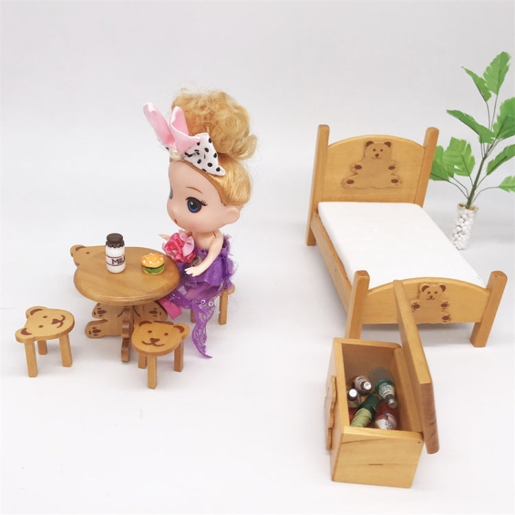 Set da letto per orsetto mini camera da letto per bambini tascabile per mini casa delle bambole in scala 1:12, Bear Bed Set