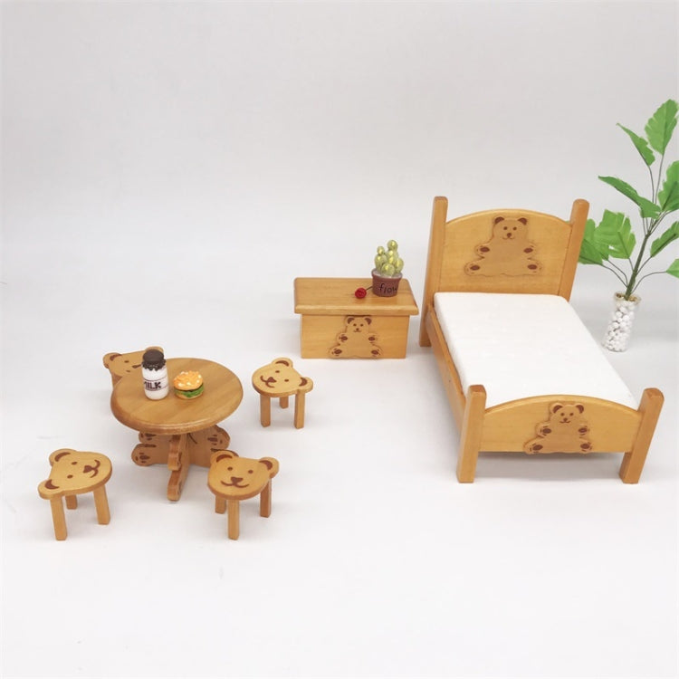 Set da letto per orsetto mini camera da letto per bambini tascabile per mini casa delle bambole in scala 1:12, Bear Bed Set