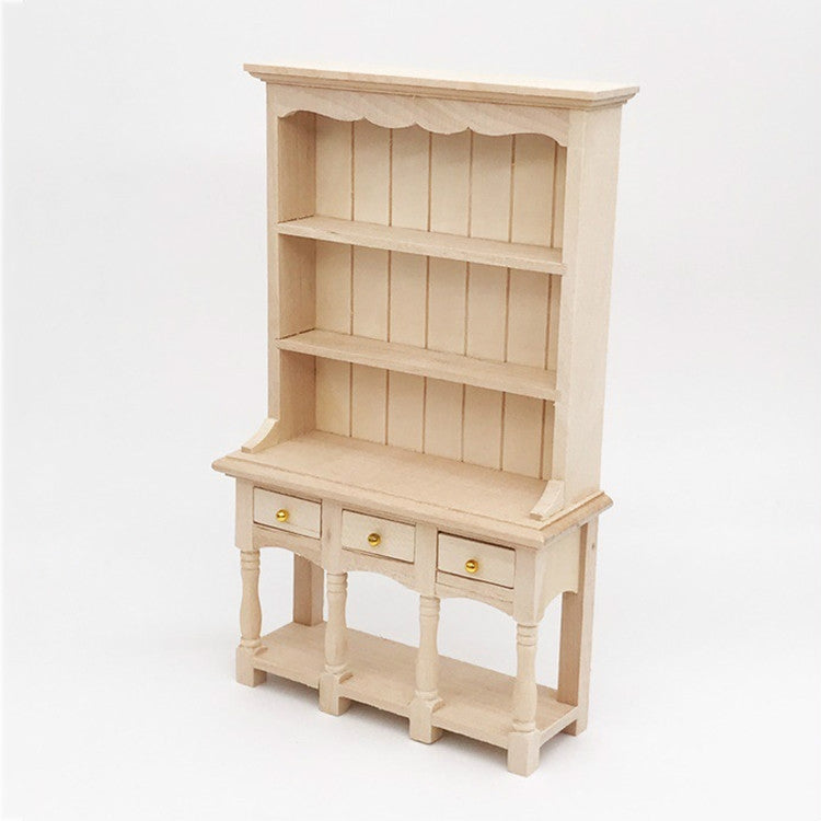 Libreria in legno miniatura con cassetti per case bambole