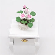 1:12 Mini House Toy Pocket Ornaments Simulazione Pianta in vaso Rosa, Pink and White Rose