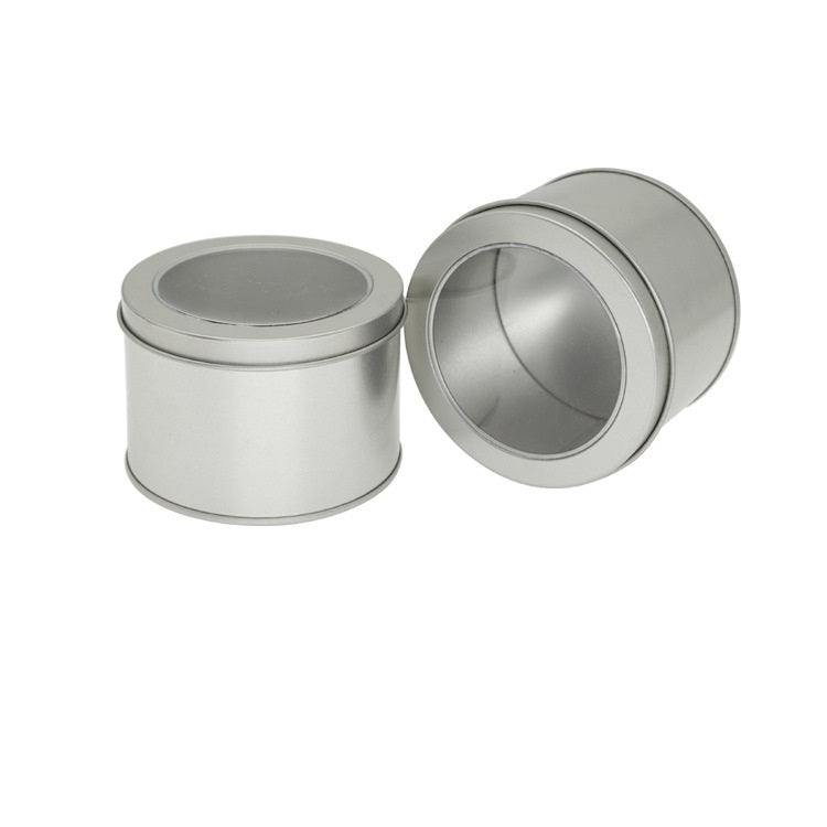 Lucernario rotondo profondo Finestra trasparente Coperchio superiore Scatola di latta Cibo Lattina per tè Scatola per torte da forno, 9cm x 9cm x 6cm