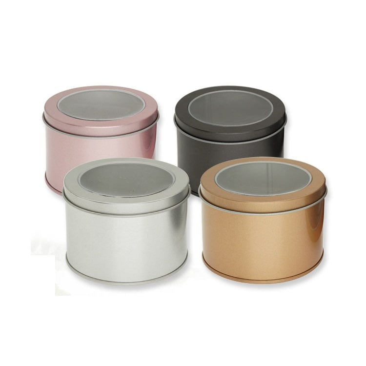 Lucernario rotondo profondo Finestra trasparente Coperchio superiore Scatola di latta Cibo Lattina per tè Scatola per torte da forno, 9cm x 9cm x 6cm
