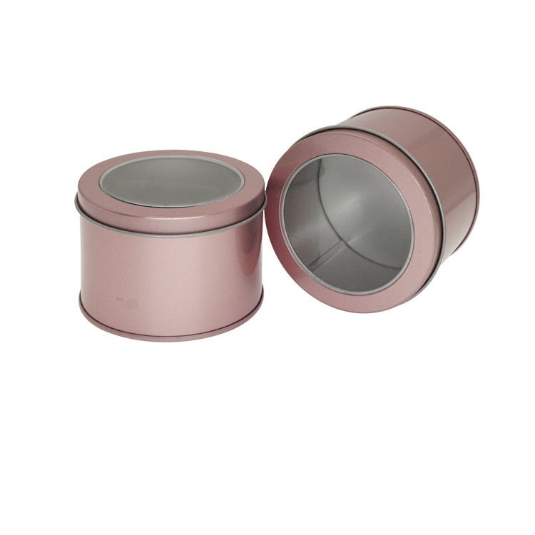 Lucernario rotondo profondo Finestra trasparente Coperchio superiore Scatola di latta Cibo Lattina per tè Scatola per torte da forno, 9cm x 9cm x 6cm