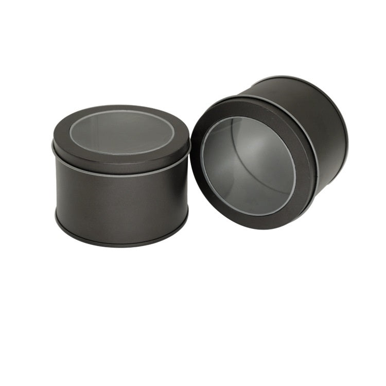 Lucernario rotondo profondo Finestra trasparente Coperchio superiore Scatola di latta Cibo Lattina per tè Scatola per torte da forno, 9cm x 9cm x 6cm
