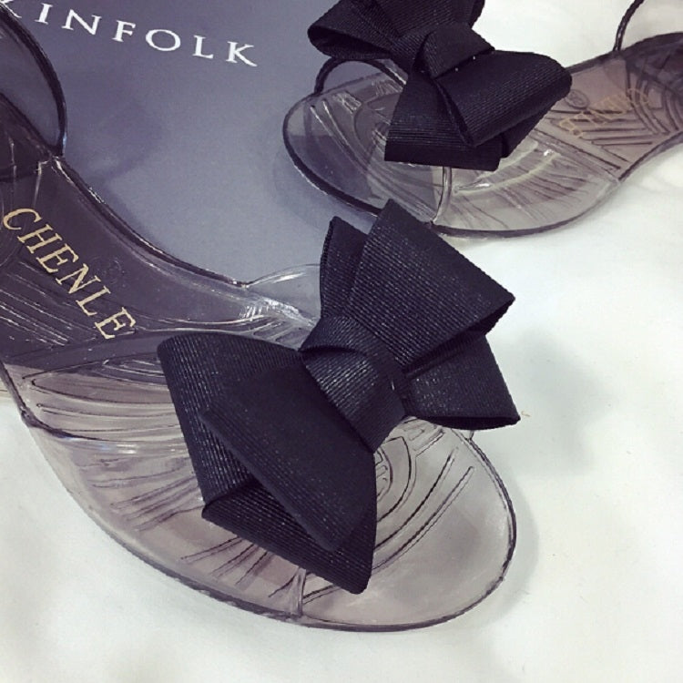 Scarpe piatte trasparenti in plastica con fiocco da spiaggia Scarpe con bocca di gelatina, 35, 36, 37, 38, 39, 40