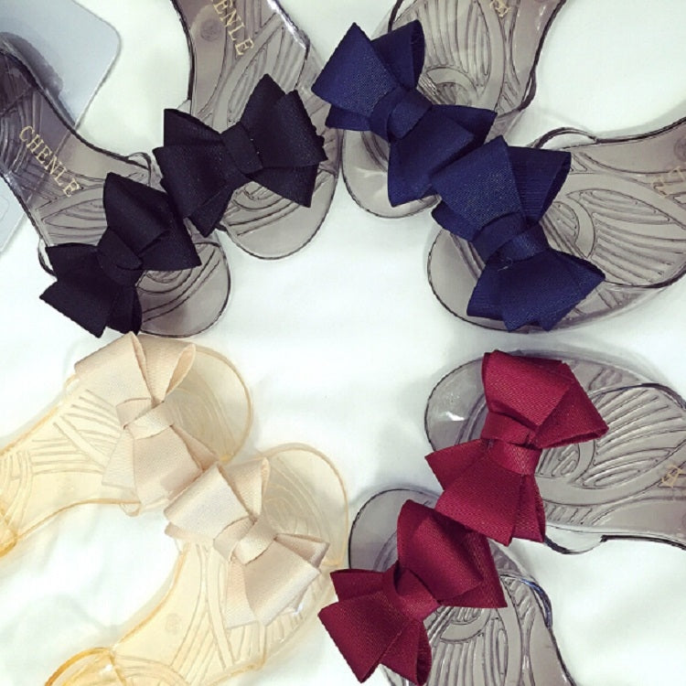 Scarpe piatte trasparenti in plastica con fiocco da spiaggia Scarpe con bocca di gelatina, 35, 36, 37, 38, 39, 40