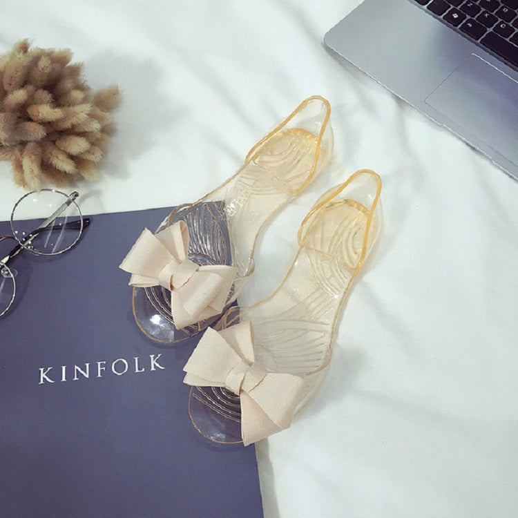 Scarpe piatte trasparenti in plastica con fiocco da spiaggia Scarpe con bocca di gelatina, 35, 36, 37, 38, 39, 40
