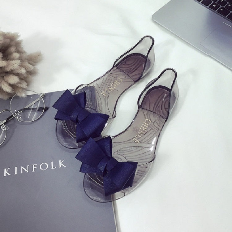 Scarpe piatte trasparenti in plastica con fiocco da spiaggia Scarpe con bocca di gelatina, 35, 36, 37, 38, 39, 40