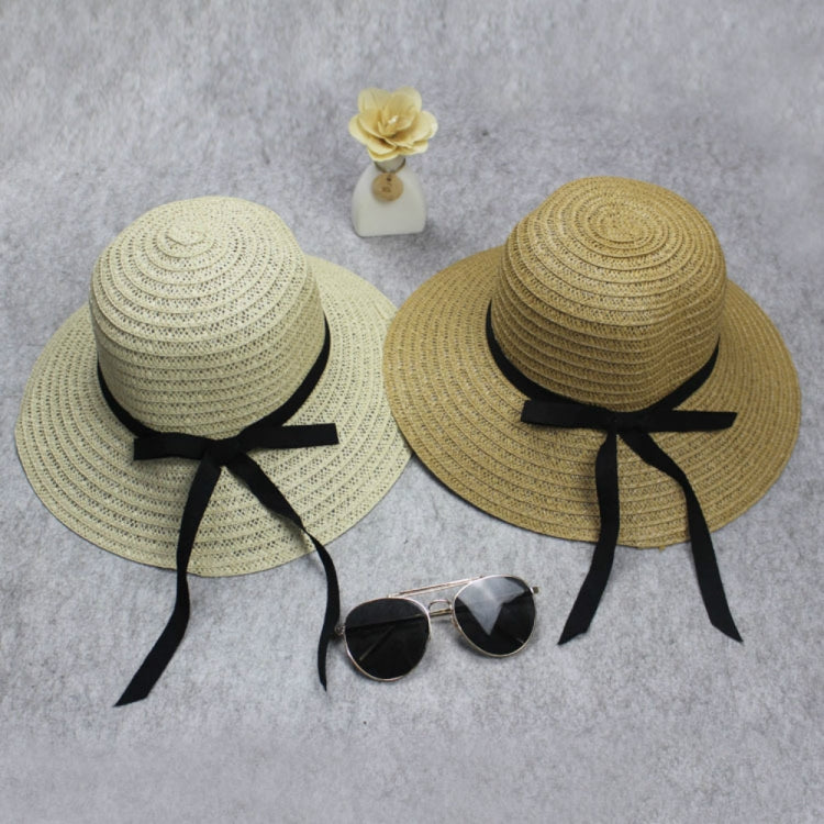 Cappello da sole da spiaggia pieghevole a tesa larga in tessuto erba con fiocco per donna