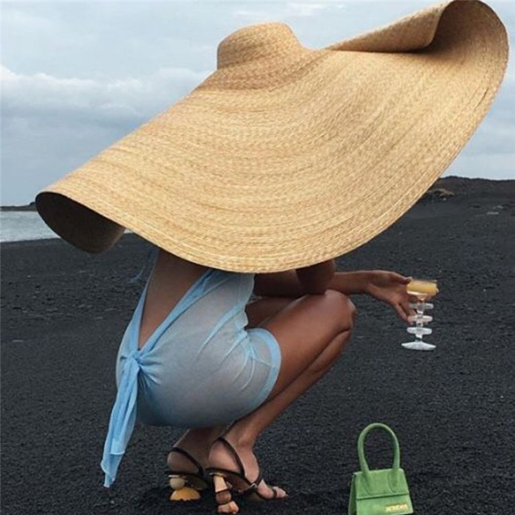Cappello parasole da spiaggia oversize con tessitura in paglia, adatto per circonferenza della testa: 58-62 cm