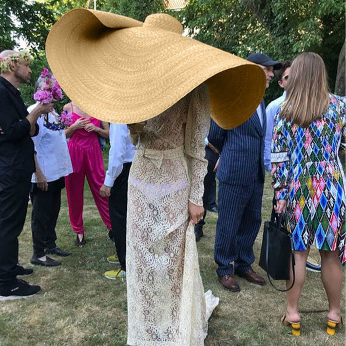 Cappello parasole da spiaggia oversize con tessitura in paglia, adatto per circonferenza della testa: 58-62 cm