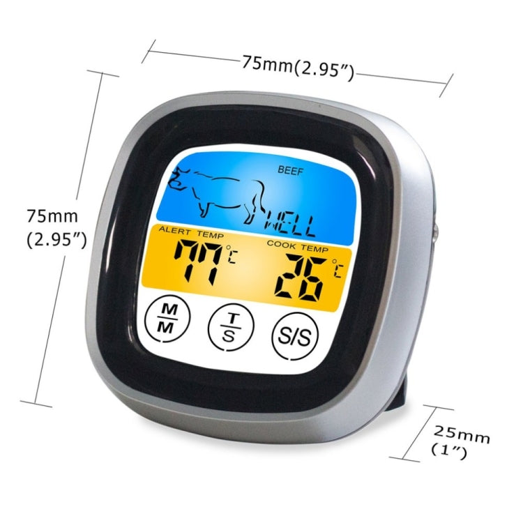 Termometro per barbecue da campo con display digitale per alimenti da cucina da 2 pezzi, Black with Silver Frame, Gray with White Box