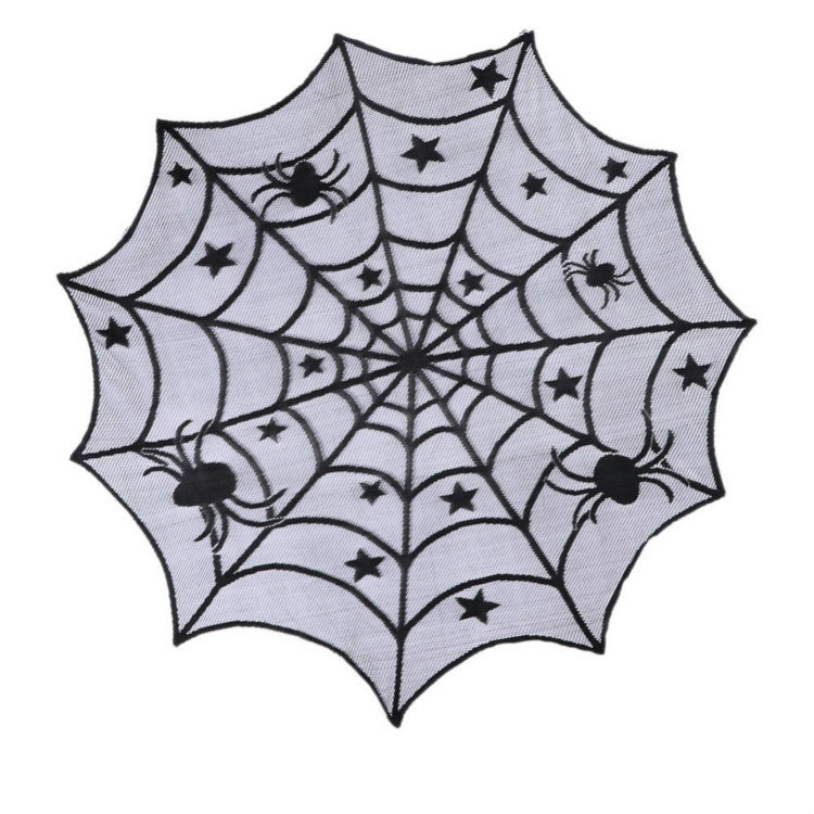 Decorazione per tovaglia con ragnatela di pizzo nero per feste di Halloween, 2 pezzi, 102x102CM