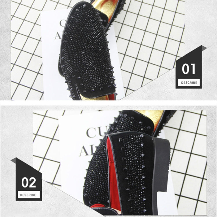 Scarpe basse da uomo con punta a punta nera con strass rivetti, 38, 39, 40, 41, 42, 43, 44