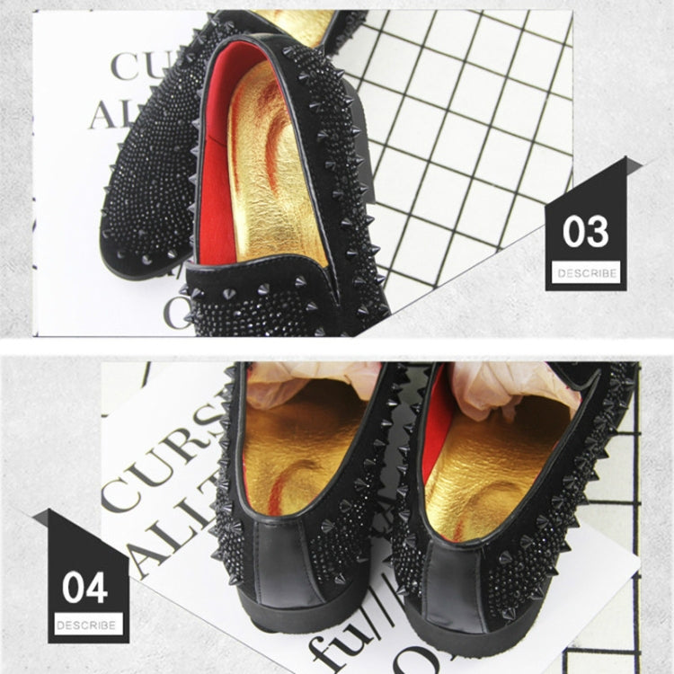 Scarpe basse da uomo con punta a punta nera con strass rivetti, 38, 39, 40, 41, 42, 43, 44
