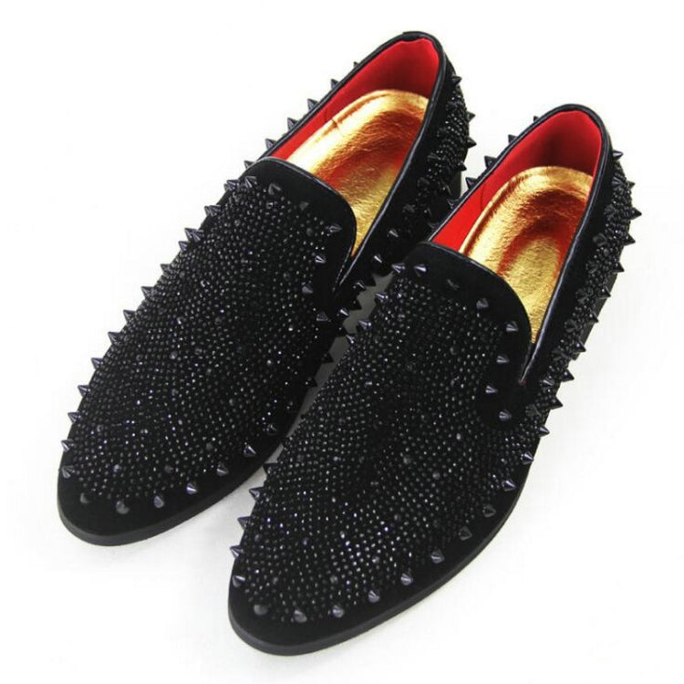 Scarpe basse da uomo con punta a punta nera con strass rivetti, 38, 39, 40, 41, 42, 43, 44