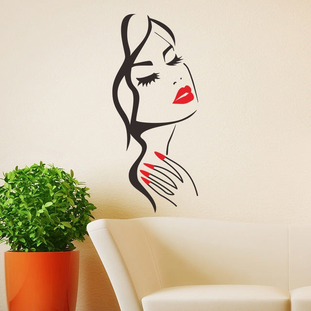 Adesivi murali scolpiti con ritratto di bellezza creativa di personalità dello studio di bellezza