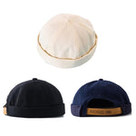 Modelli autunno e inverno Cappello da padrone di casa in cotone e lino con risvolto, Adjustable Navy Blue, Adjustable White, Adjustable Black