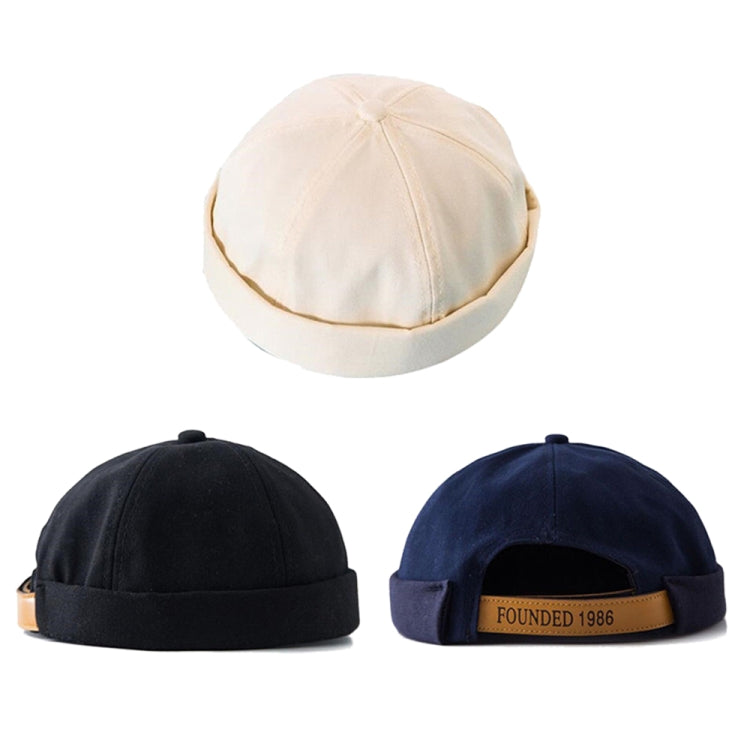 Modelli autunno e inverno Cappello da padrone di casa in cotone e lino con risvolto, Adjustable Navy Blue, Adjustable White, Adjustable Black