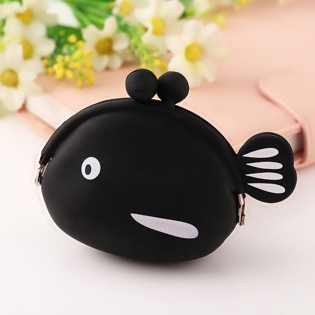 Portamonete in silicone con mini simpatico pesce, cartone animato creativo