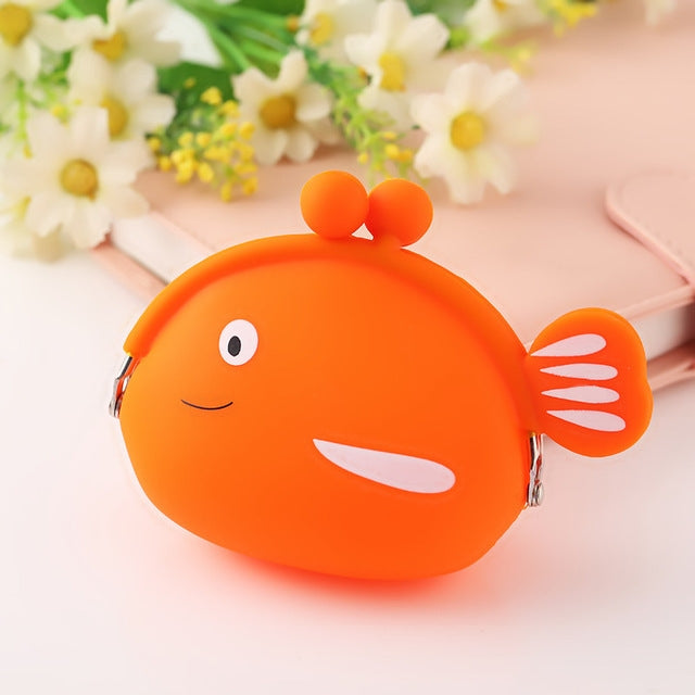 Portamonete in silicone con mini simpatico pesce, cartone animato creativo
