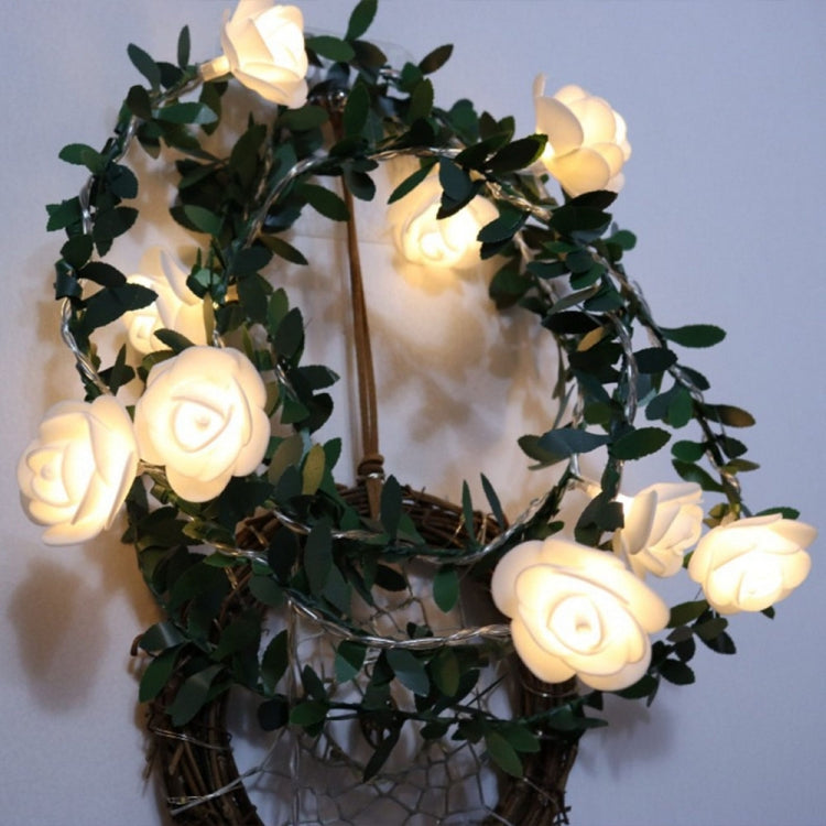 Decorazione solare della ghirlanda della stringa della luce della vite del fiore della rosa del rattan della foglia verde di simulazione solare, 3m 20 LEDs, 4.5m  30 LEDs, 5m  50 LEDs, 10m 100 LEDs