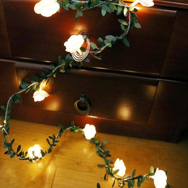 Decorazione solare della ghirlanda della stringa della luce della vite del fiore della rosa del rattan della foglia verde di simulazione solare, 3m 20 LEDs, 4.5m  30 LEDs, 5m  50 LEDs, 10m 100 LEDs