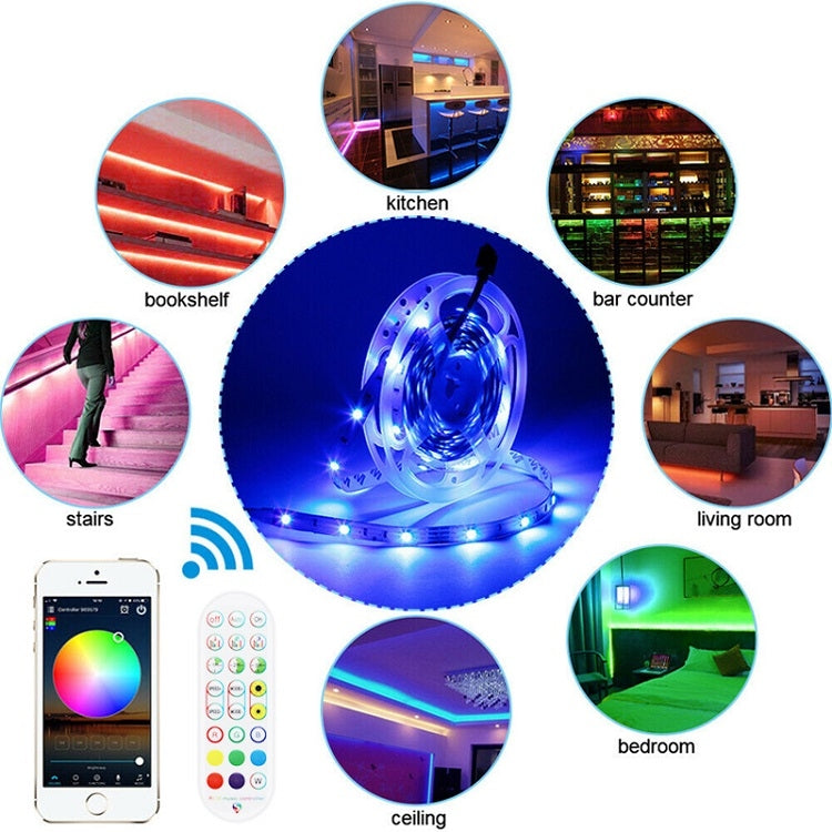 Tuta Bluetooth Smart Music Sound Control Striscia luminosa Non impermeabile 5050 RGB Striscia luminosa a LED con atmosfera colorata con telecomando a 24 tasti, 20M 360 LEDs, 30M 540 LEDs