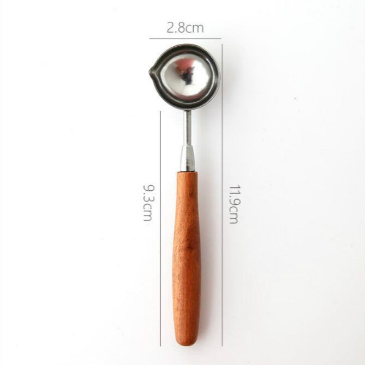 Manico in legno Sigillo in ottone Cucchiaio per cera Strumento per sciogliere la ceralacca Conto a mano Cucchiaio per vernice antincendio in acciaio inossidabile, Stainless Steel Spoon, Rose Gold Spoon, Straight Round Wooden Spoon, Big with Black Handle
