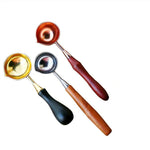 Manico in legno Sigillo in ottone Cucchiaio per cera Strumento per sciogliere la ceralacca Conto a mano Cucchiaio per vernice antincendio in acciaio inossidabile, Stainless Steel Spoon, Rose Gold Spoon, Straight Round Wooden Spoon, Big with Black Handle