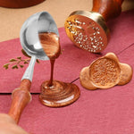 Manico in legno Sigillo in ottone Cucchiaio per cera Strumento per sciogliere la ceralacca Conto a mano Cucchiaio per vernice antincendio in acciaio inossidabile, Stainless Steel Spoon, Rose Gold Spoon, Straight Round Wooden Spoon, Big with Black Handle