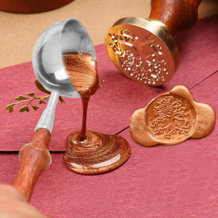 Manico in legno Sigillo in ottone Cucchiaio per cera Strumento per sciogliere la ceralacca Conto a mano Cucchiaio per vernice antincendio in acciaio inossidabile, Stainless Steel Spoon, Rose Gold Spoon, Straight Round Wooden Spoon, Big with Black Handle
