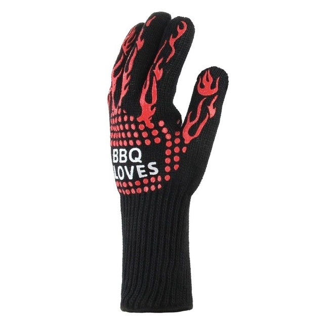 Guanti da griglia per barbecue resistenti al calore e alle alte temperature, resistenti al fuoco, Black ==, Red BBQ, Red Horizontal Stripes, Red Torch