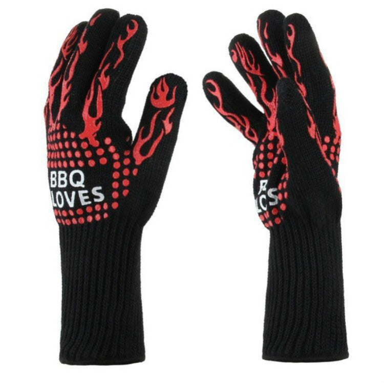 Guanti da griglia per barbecue resistenti al calore e alle alte temperature, resistenti al fuoco, Black ==, Red BBQ, Red Horizontal Stripes, Red Torch