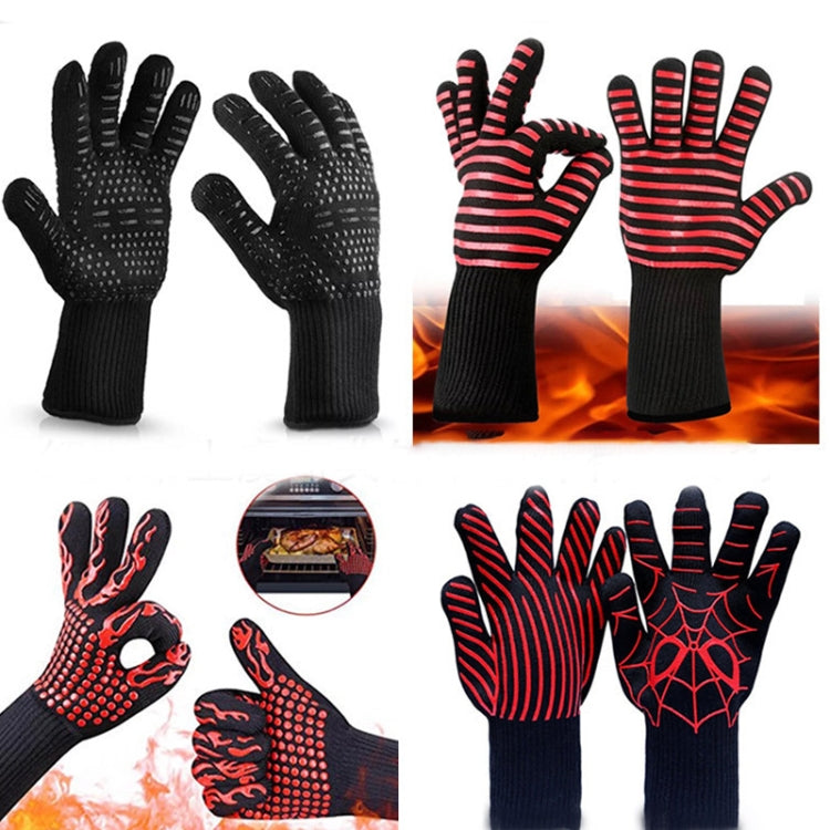 Guanti da griglia per barbecue resistenti al calore e alle alte temperature, resistenti al fuoco, Black ==, Red BBQ, Red Horizontal Stripes, Red Torch