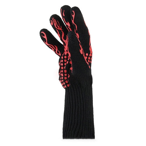 Guanti da griglia per barbecue resistenti al calore e alle alte temperature, resistenti al fuoco, Black ==, Red BBQ, Red Horizontal Stripes, Red Torch