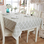 Tovaglia in Cotone e Pizzo Grigio Rombi Geometrici, 60x60cm, 70x70cm, 90x90cm, 100x140cm, 120x120cm, 140x140cm, 90x150cm, 140x160cm, 120x160cm, 140x180cm, 130x180cm, 140x200cm