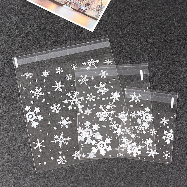 5 confezioni di fiocchi di neve, caramelle natalizie, biscotti, snack, sacchetti regalo autoadesivi, 5.5x5.5cm, 7x7cm, 10x10cm, 14x14cm