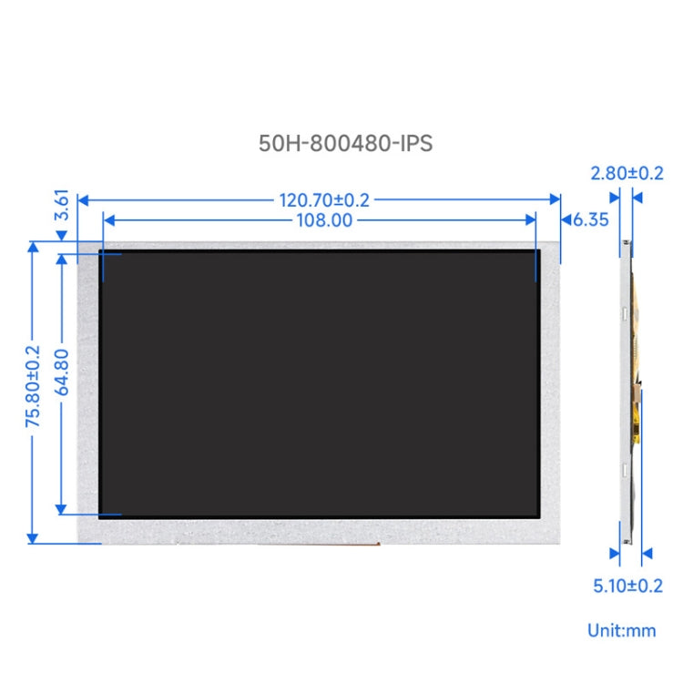 Display Waveshare DSI 5 pollici 800x480 pixel IPS